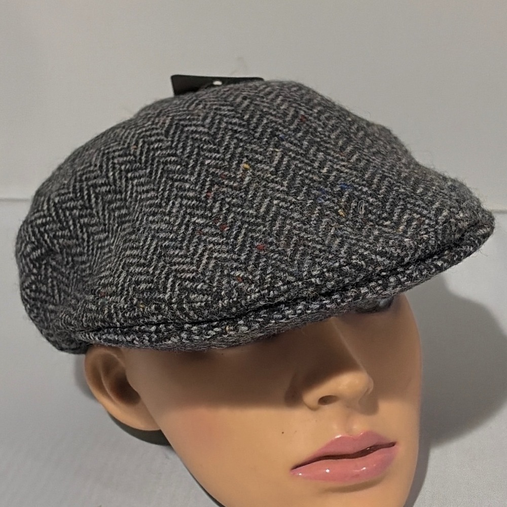 Shandon Donegal Tweed Flat Cap Gray Herringbone Wool Irish Ivy Hat Large NWT